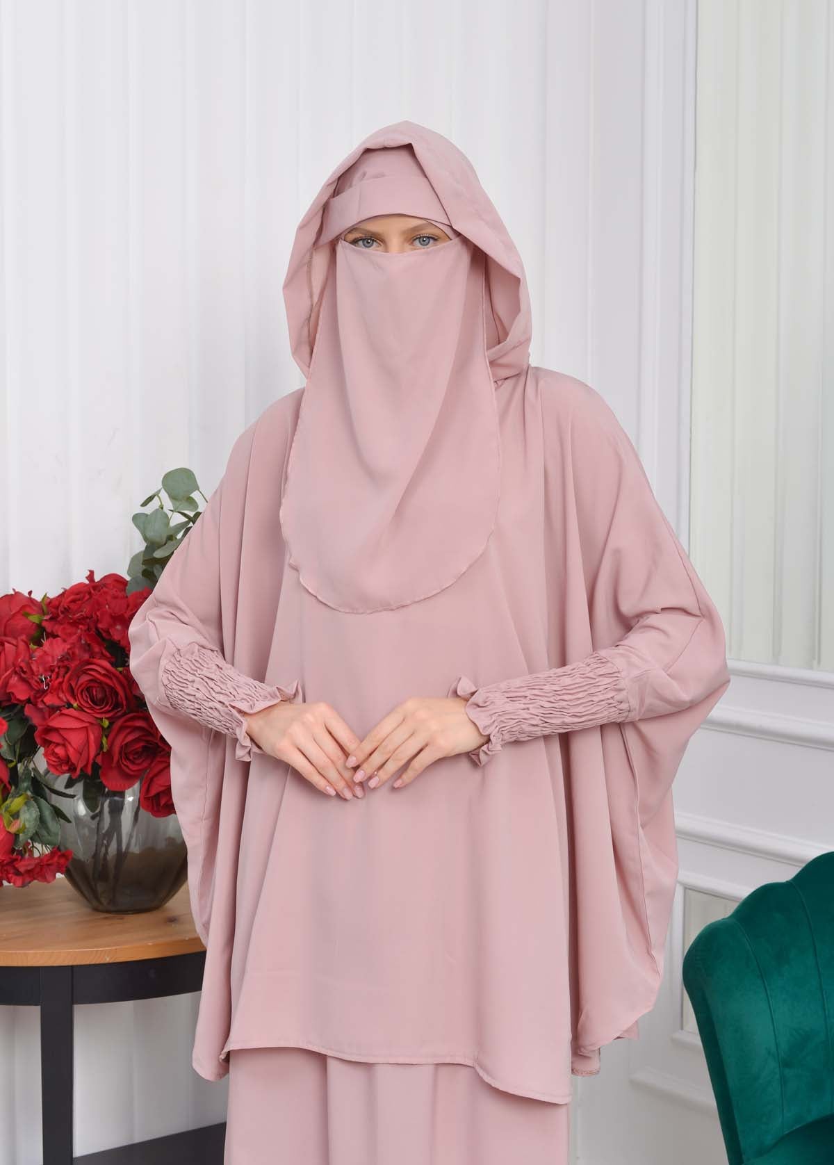 Muslim Hijab Dresses For Women -Standard Size Hooded Veiled Sheet 824 - Rosa