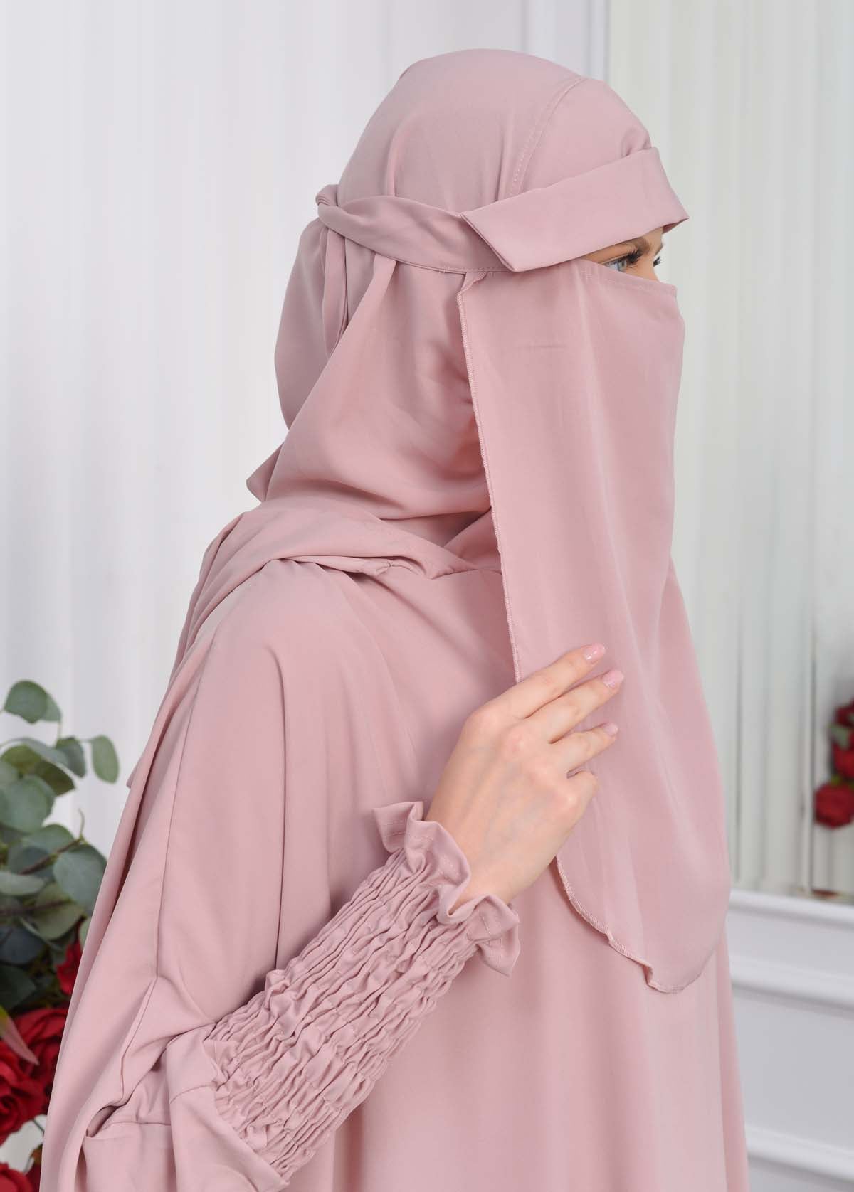 Muslim Hijab Dresses For Women -Standard Size Hooded Veiled Sheet 824 - Rosa