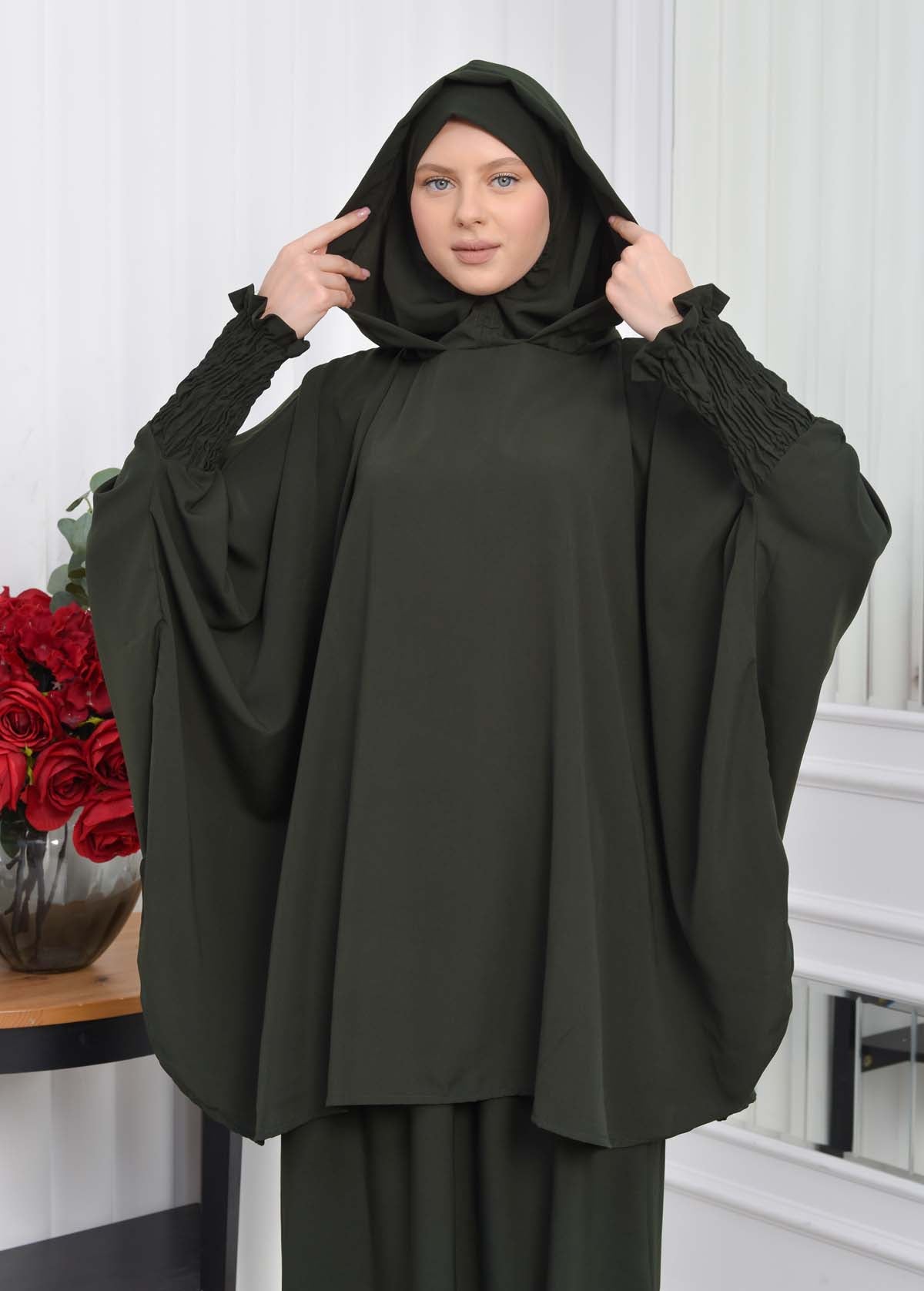 Muslim Hijab Dresses For Women -Standard Size Hooded Veiled Sheet 824 - Dunkelkhaki