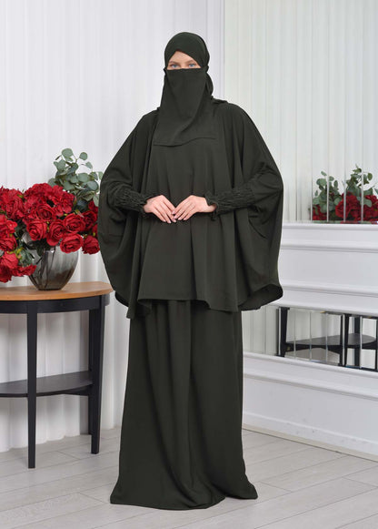 Muslim Hijab Dresses For Women -Standard Size Hooded Veiled Sheet 824 - Dunkelkhaki