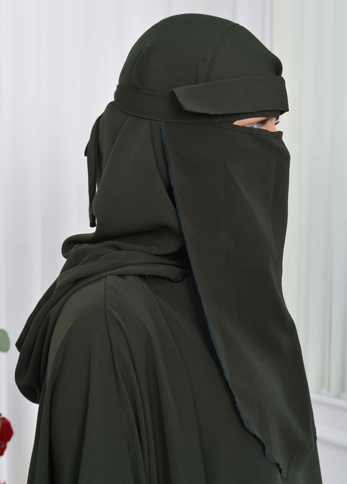 Muslim Hijab Dresses For Women -Standard Size Hooded Veiled Sheet 824 - Dunkelkhaki