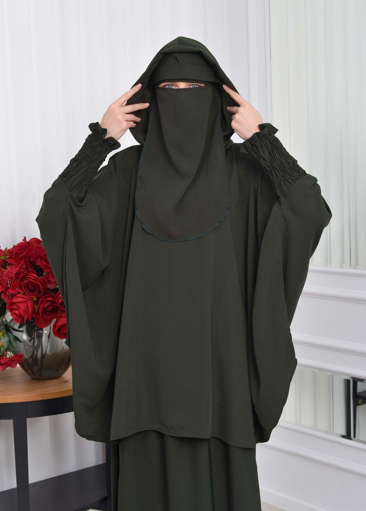 Muslim Hijab Dresses For Women -Standard Size Hooded Veiled Sheet 824 - Dunkelkhaki