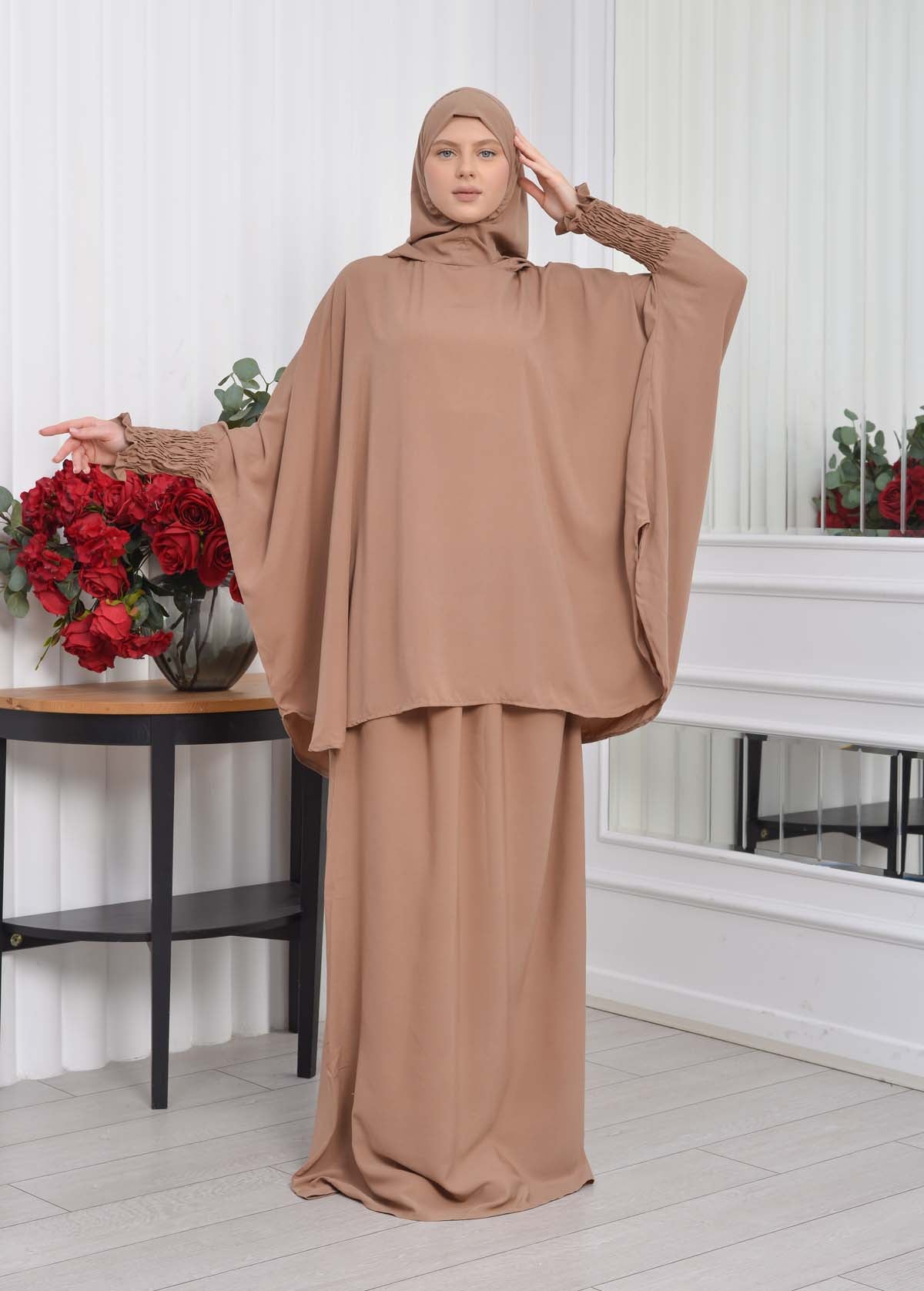 Muslim Hijab Dresses For Women -Standard Size Hooded Veiled Sheet 824 - Tahini