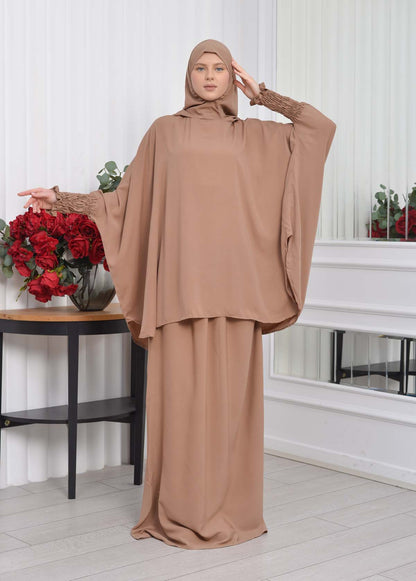 Muslim Hijab Dresses For Women -Standard Size Hooded Veiled Sheet 824 - Tahini