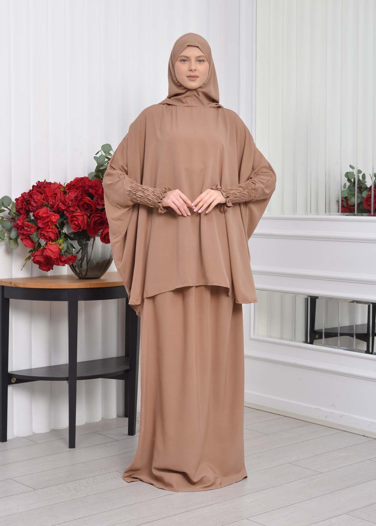 Muslim Hijab Dresses For Women -Standard Size Hooded Veiled Sheet 824 - Tahini