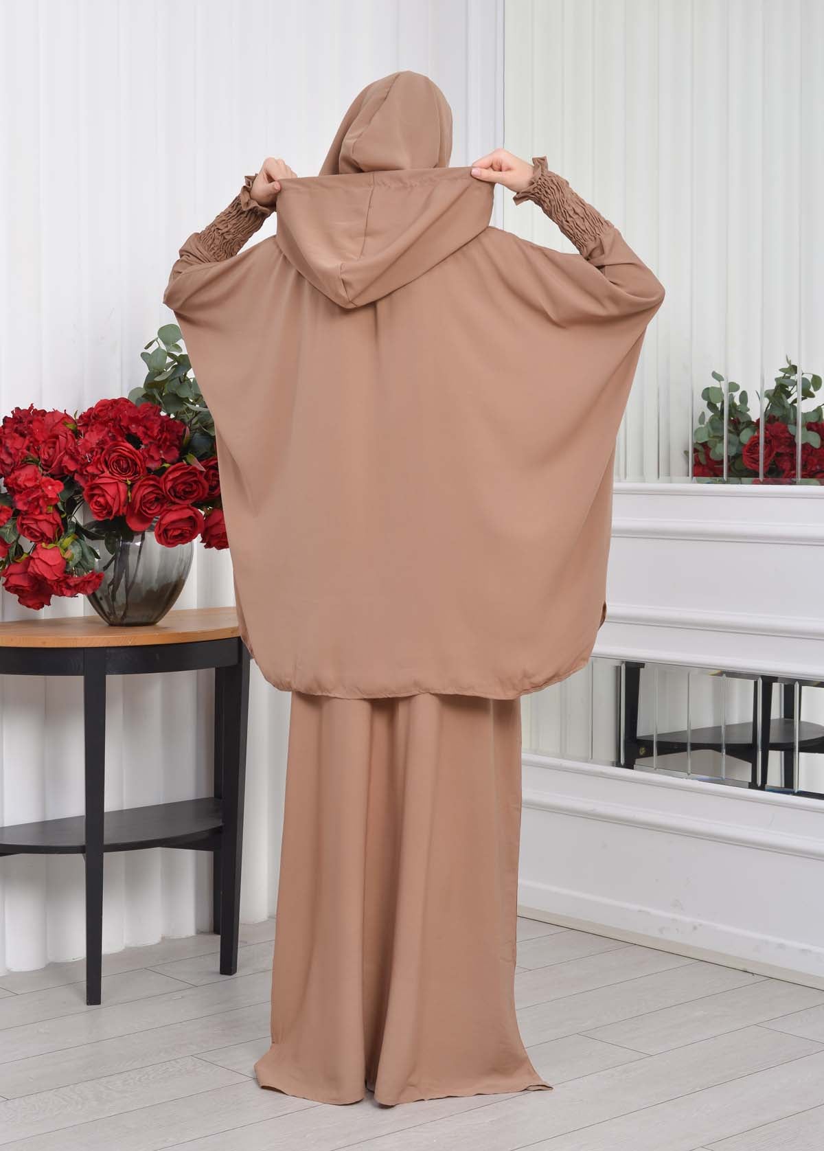 Muslim Hijab Dresses For Women -Standard Size Hooded Veiled Sheet 824 - Tahini