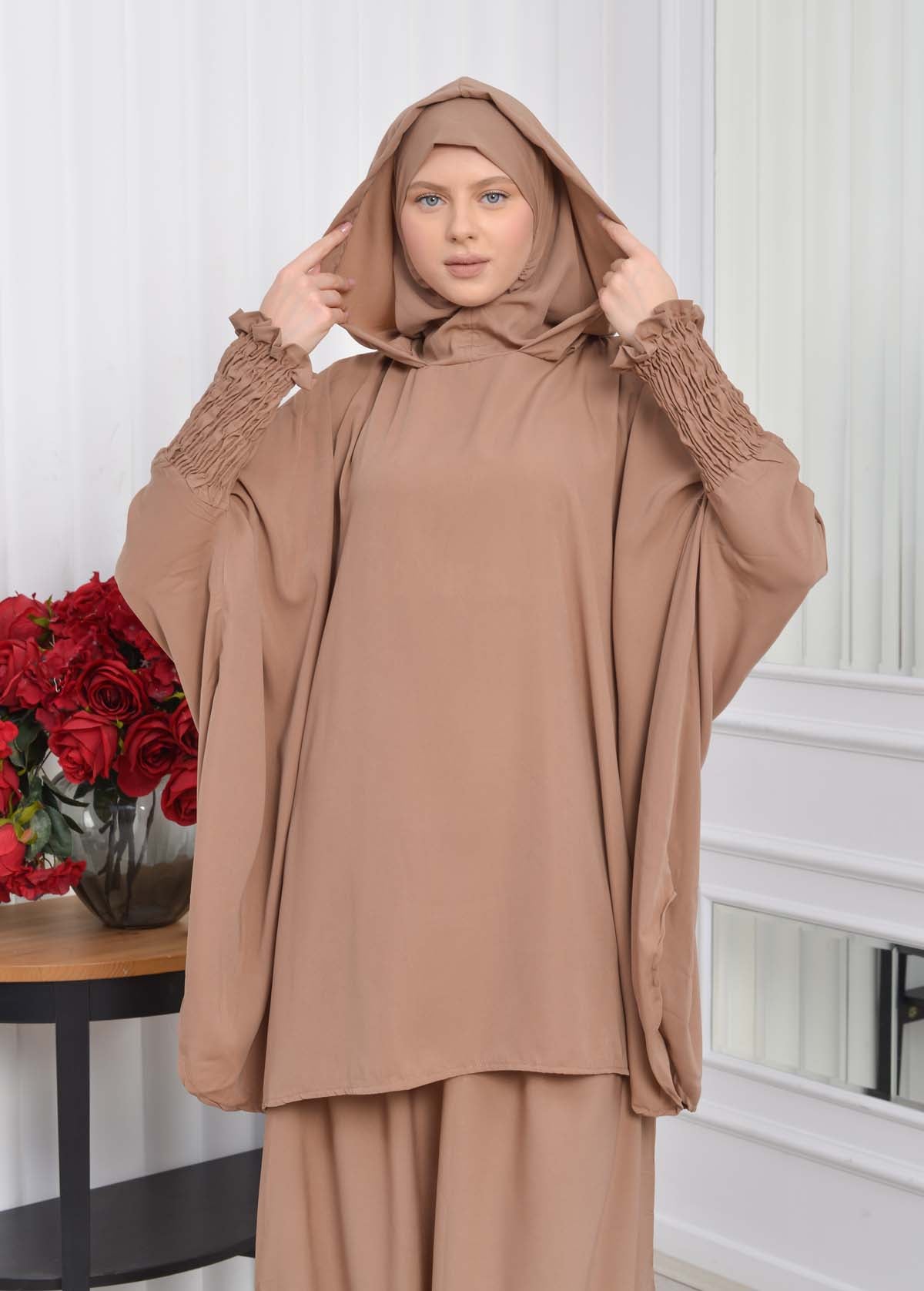 Muslim Hijab Dresses For Women -Standard Size Hooded Veiled Sheet 824 - Tahini