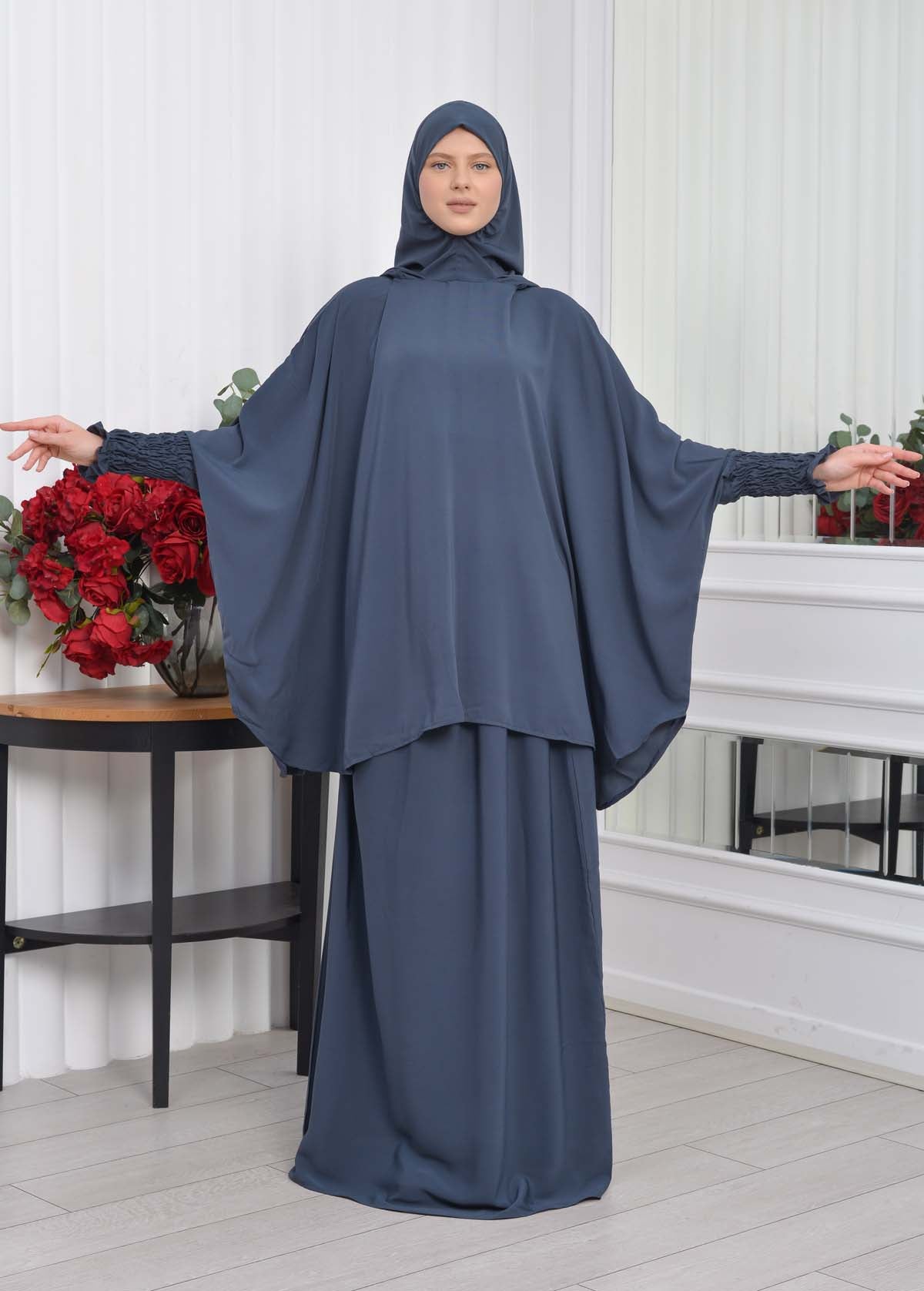 Muslim Hijab Dresses For Women -Standard Size Hooded Veiled Sheet 824 - Dunkelgrau