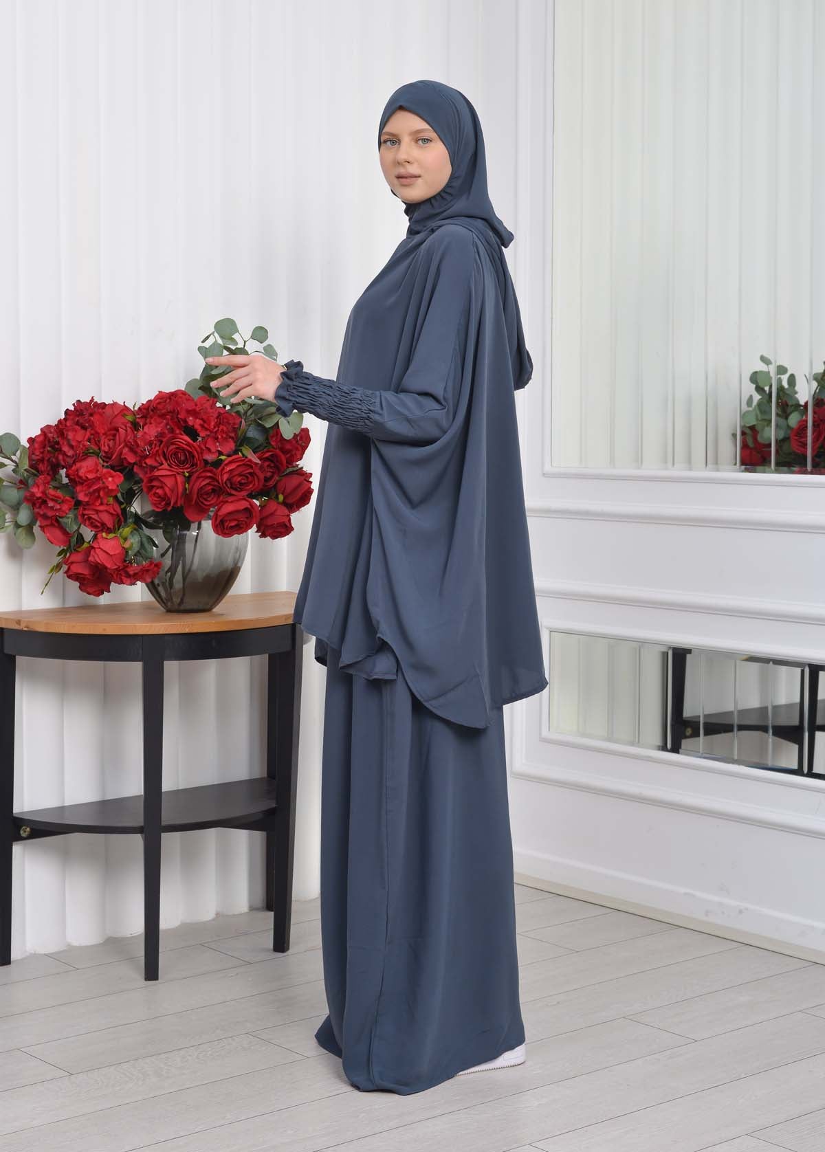 Muslim Hijab Dresses For Women -Standard Size Hooded Veiled Sheet 824 - Dunkelgrau