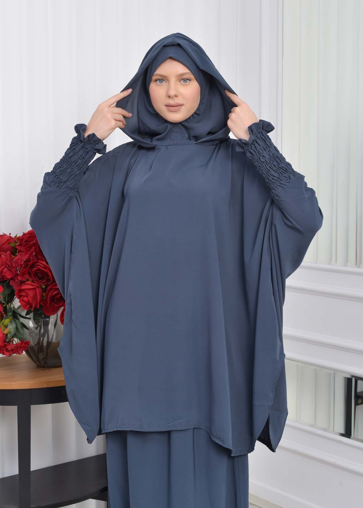 Muslim Hijab Dresses For Women -Standard Size Hooded Veiled Sheet 824 - Dunkelgrau