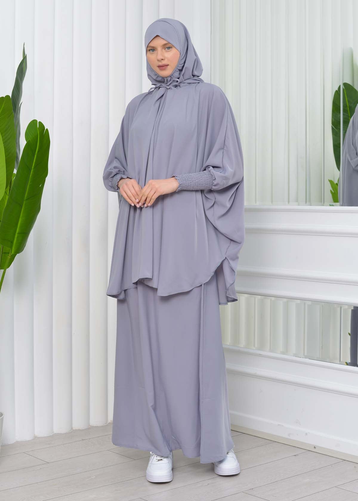 Muslim Hijab Dresses For Women -Standard Size Hooded Veiled Sheet 824 - Grau