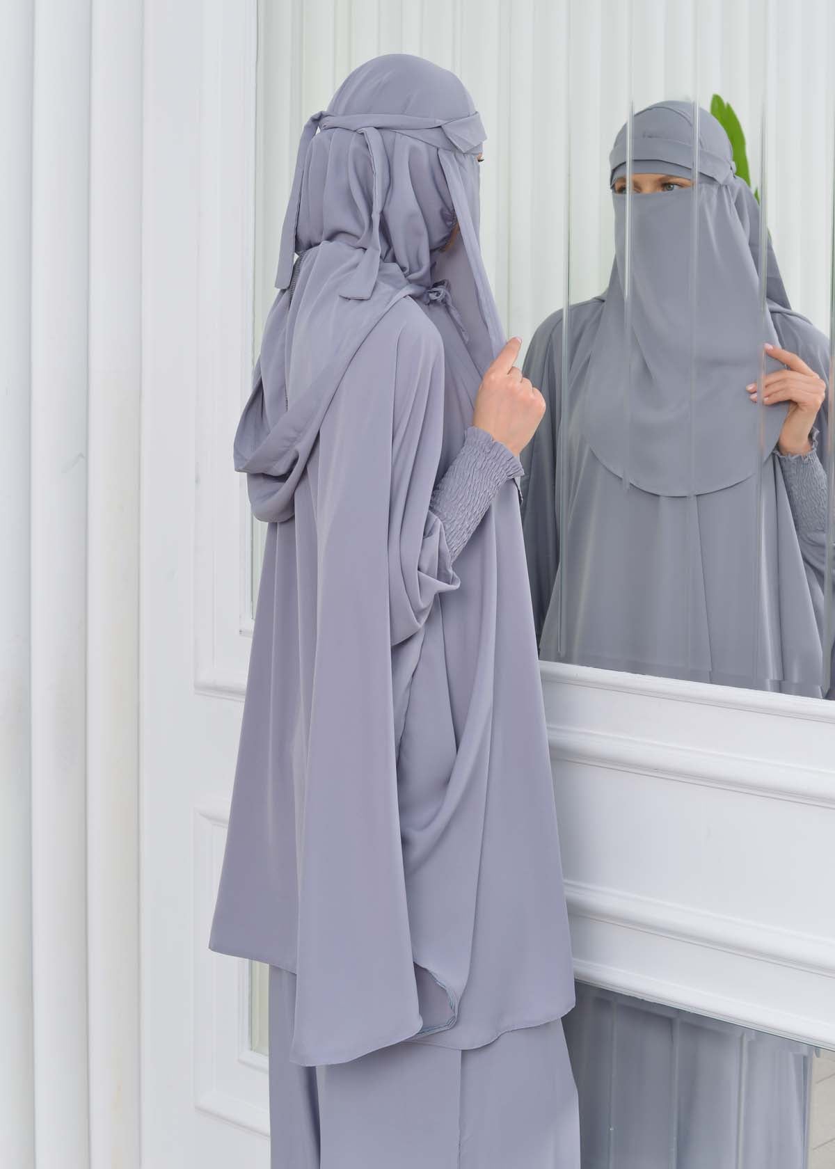 Muslim Hijab Dresses For Women -Standard Size Hooded Veiled Sheet 824 - Grau