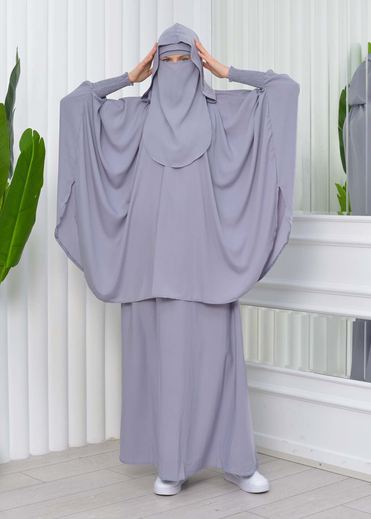 Muslim Hijab Dresses For Women -Standard Size Hooded Veiled Sheet 824 - Grau