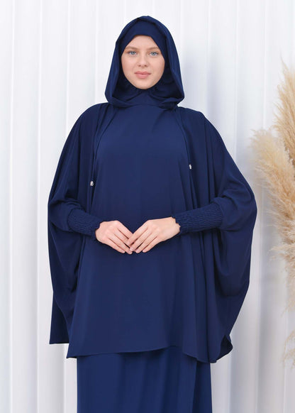 Muslim Hijab Dresses For Women -Standard Size Hooded Veiled Sheet 824 - Dunkelblau