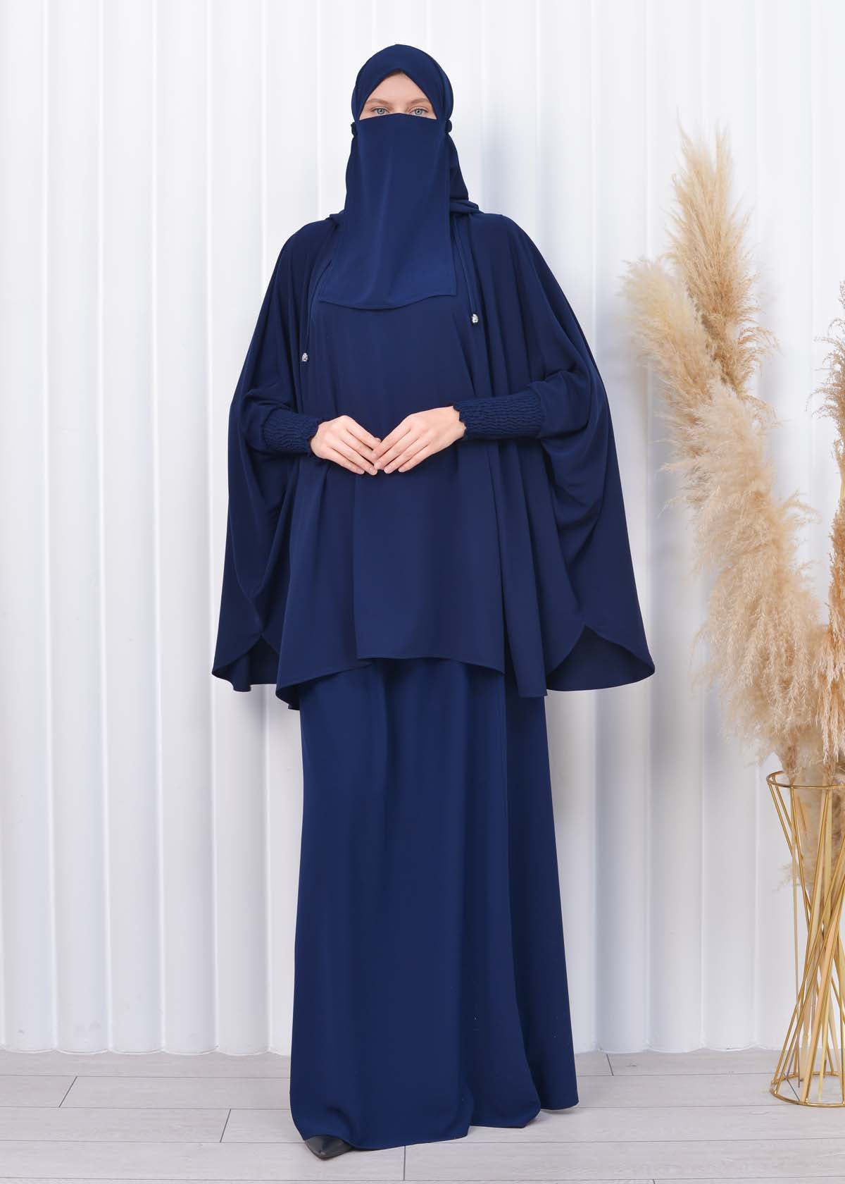 Muslim Hijab Dresses For Women -Standard Size Hooded Veiled Sheet 824 - Dunkelblau