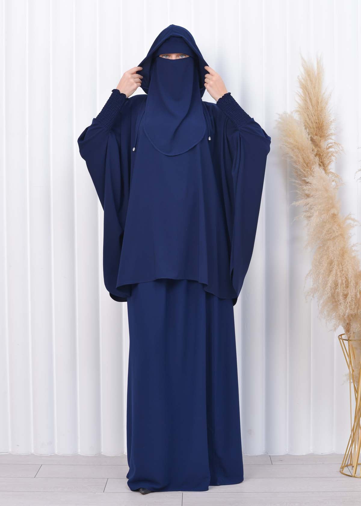 Muslim Hijab Dresses For Women -Standard Size Hooded Veiled Sheet 824 - Dunkelblau