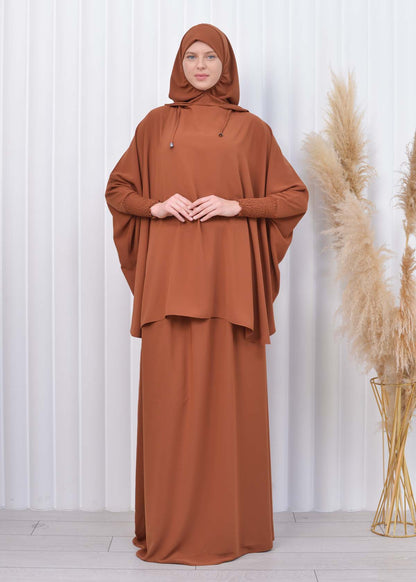 Muslim Hijab Dresses For Women -Standard Size Hooded Veiled Sheet 824 - Cognac