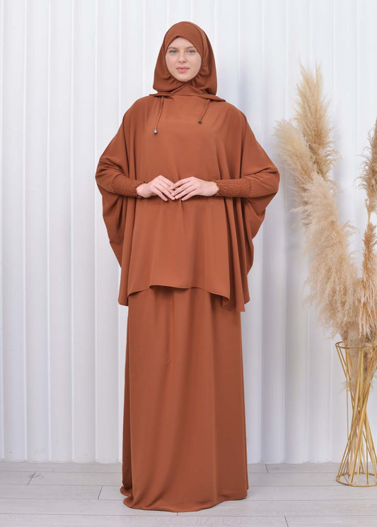 Muslim Hijab Dresses For Women -Standard Size Hooded Veiled Sheet 824 - Cognac