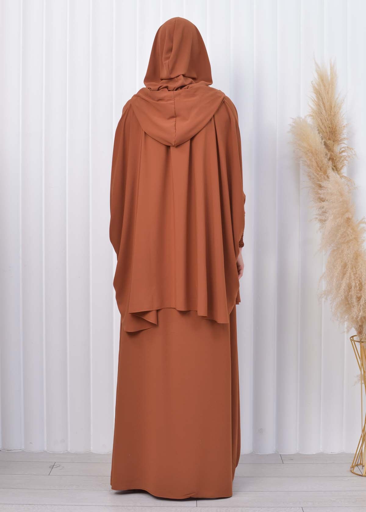Muslim Hijab Dresses For Women -Standard Size Hooded Veiled Sheet 824 - Cognac