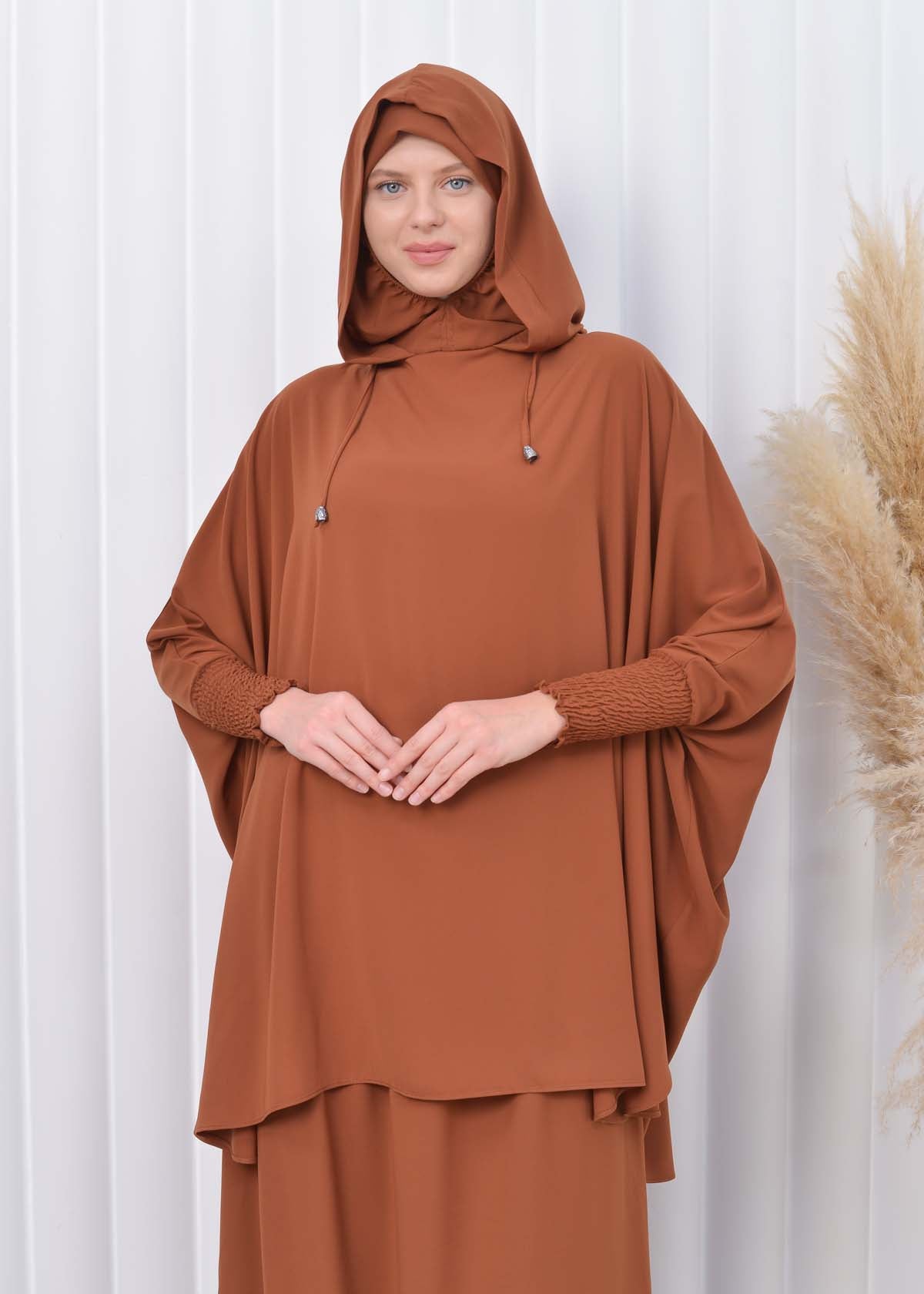 Muslim Hijab Dresses For Women -Standard Size Hooded Veiled Sheet 824 - Cognac