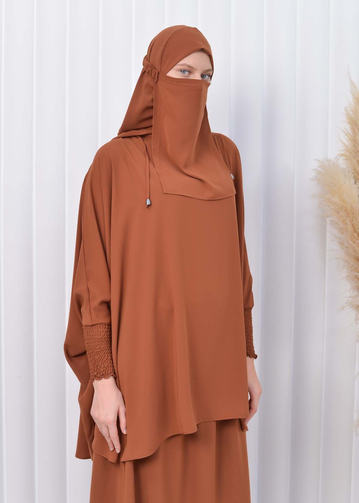Muslim Hijab Dresses For Women -Standard Size Hooded Veiled Sheet 824 - Cognac