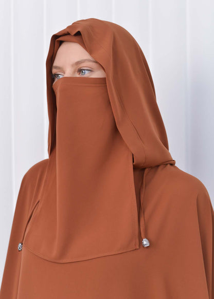 Muslim Hijab Dresses For Women -Standard Size Hooded Veiled Sheet 824 - Cognac