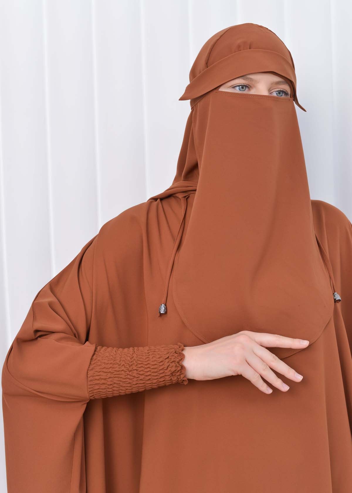 Muslim Hijab Dresses For Women -Standard Size Hooded Veiled Sheet 824 - Cognac