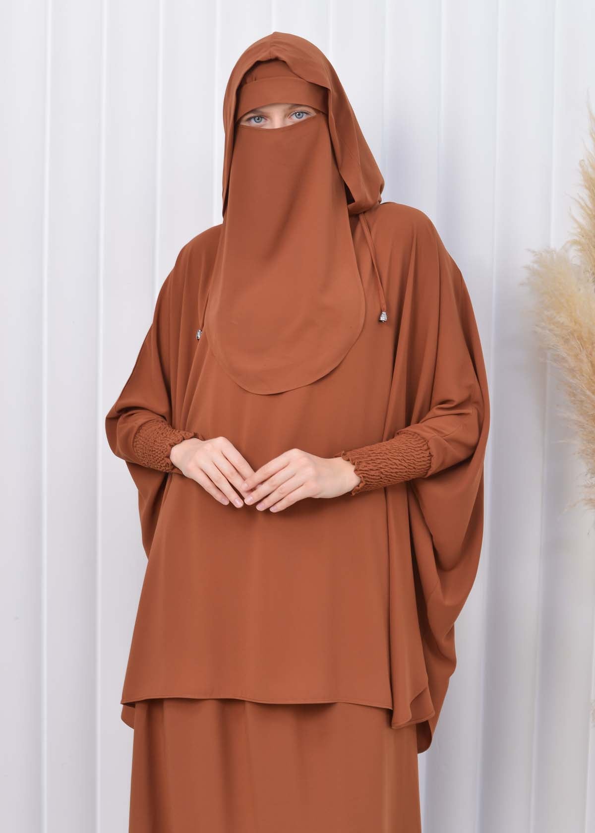 Muslim Hijab Dresses For Women -Standard Size Hooded Veiled Sheet 824 - Cognac