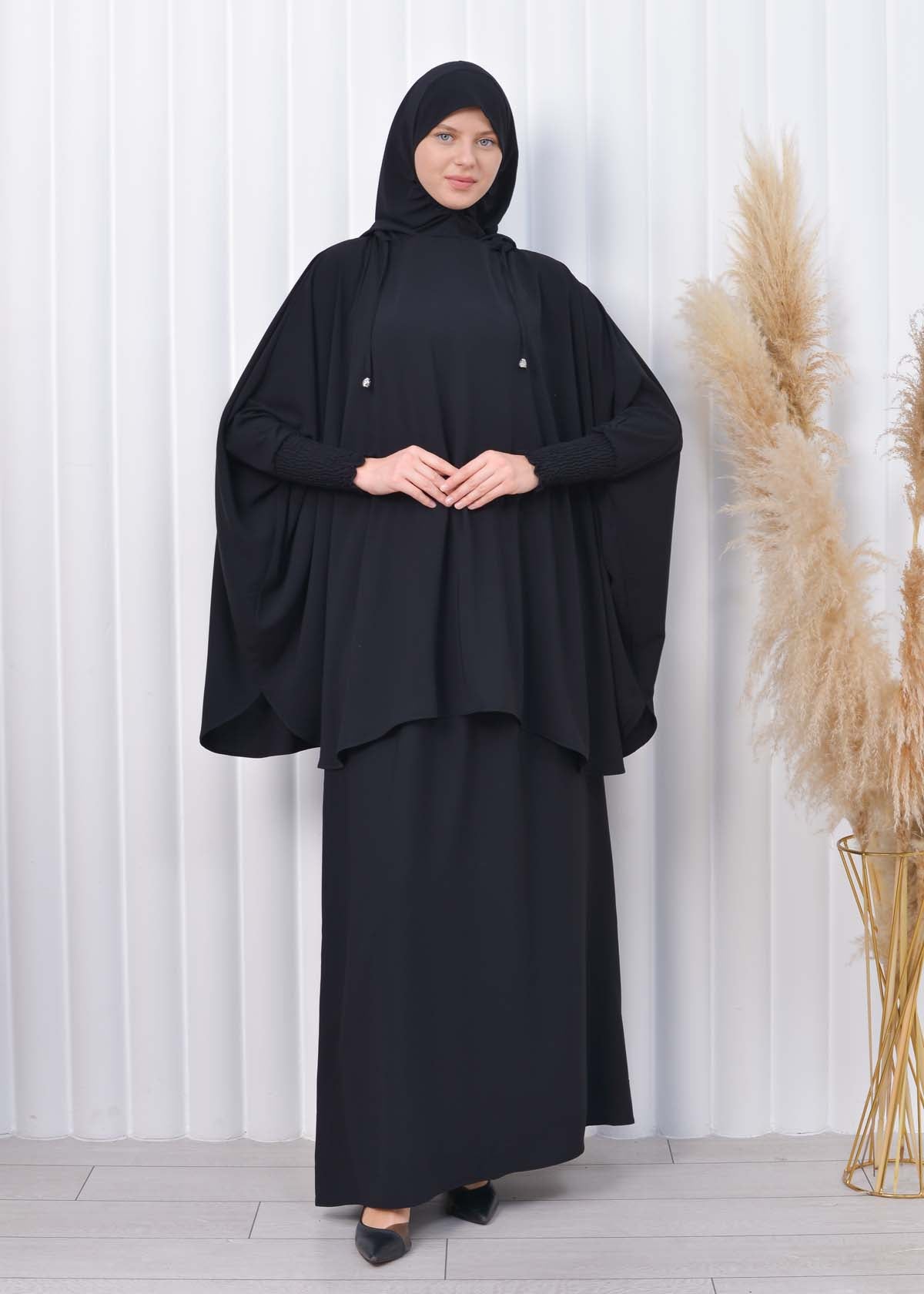 Muslim Hijab Dresses For Women -Standard Size Hooded Veiled Sheet 824 - Schwarz