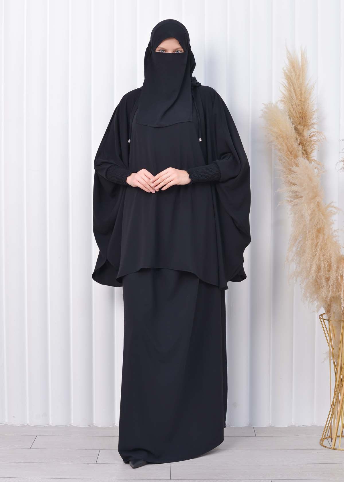 Muslim Hijab Dresses For Women -Standard Size Hooded Veiled Sheet 824 - Schwarz
