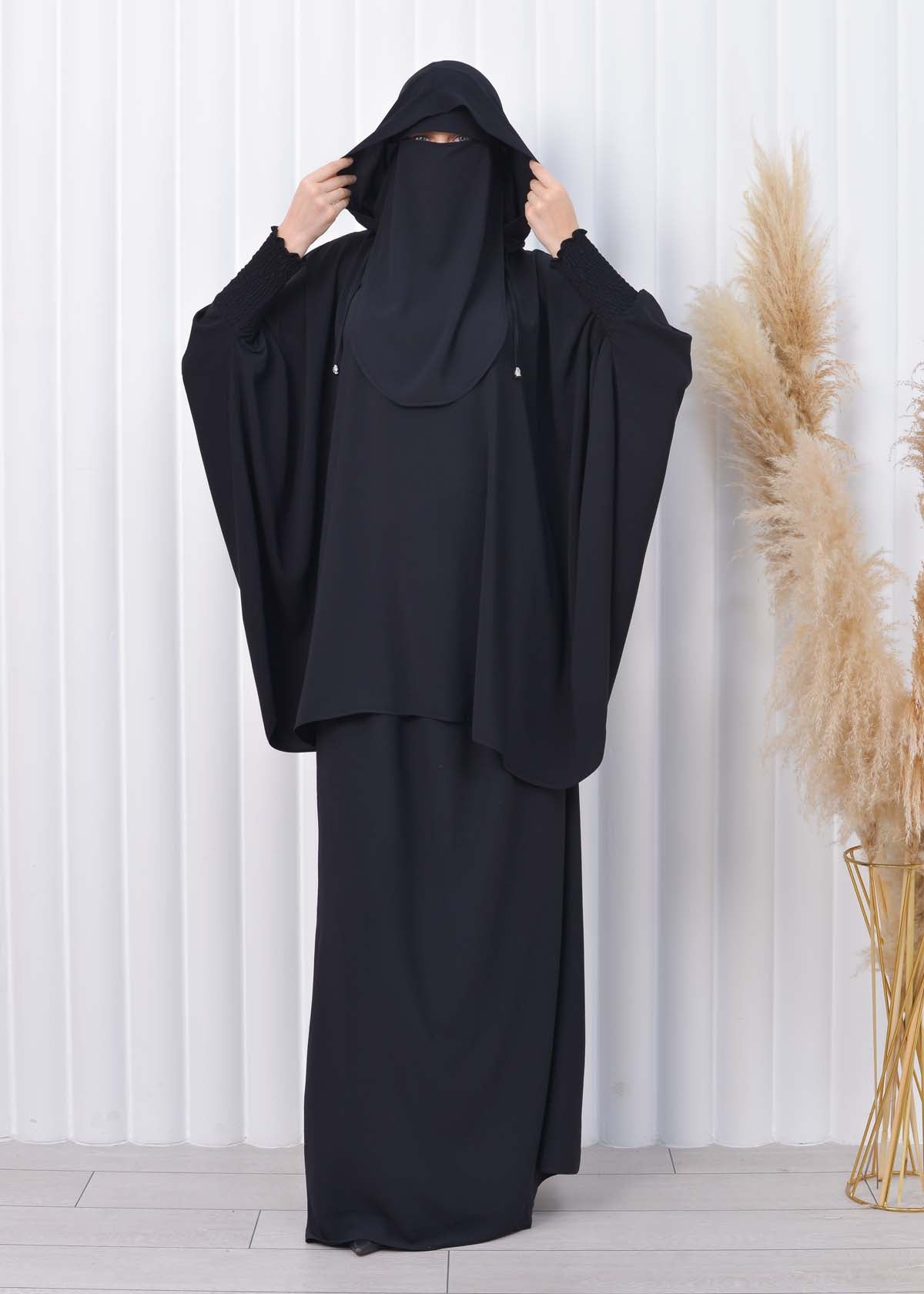 Muslim Hijab Dresses For Women -Standard Size Hooded Veiled Sheet 824 - Schwarz