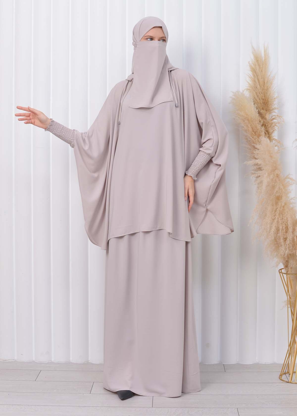 Muslim Hijab Dresses For Women -Standard Size Hooded Veiled Sheet 824 - Ecru