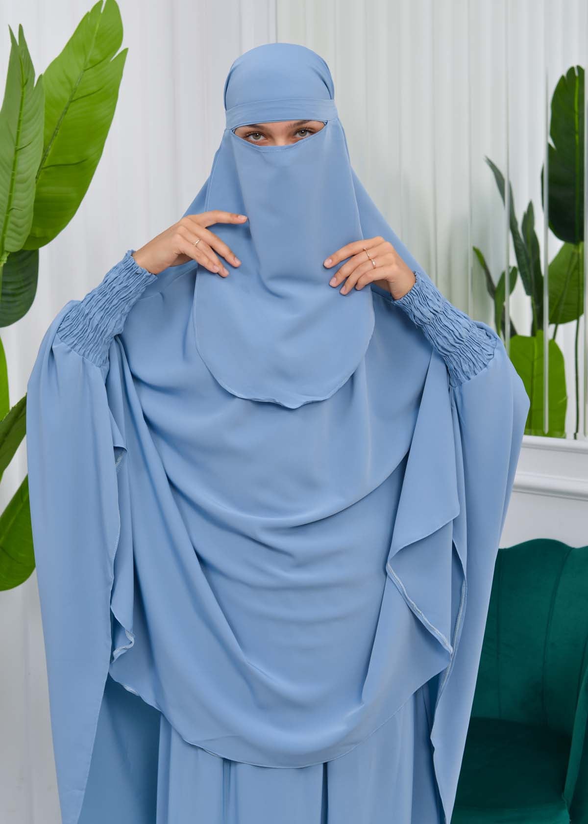 Zweiteiliges Isdal-Set mit gesmokten Ärmeln 822 - Babyblau