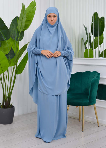 Zweiteiliges Isdal-Set mit gesmokten Ärmeln 822 - Babyblau