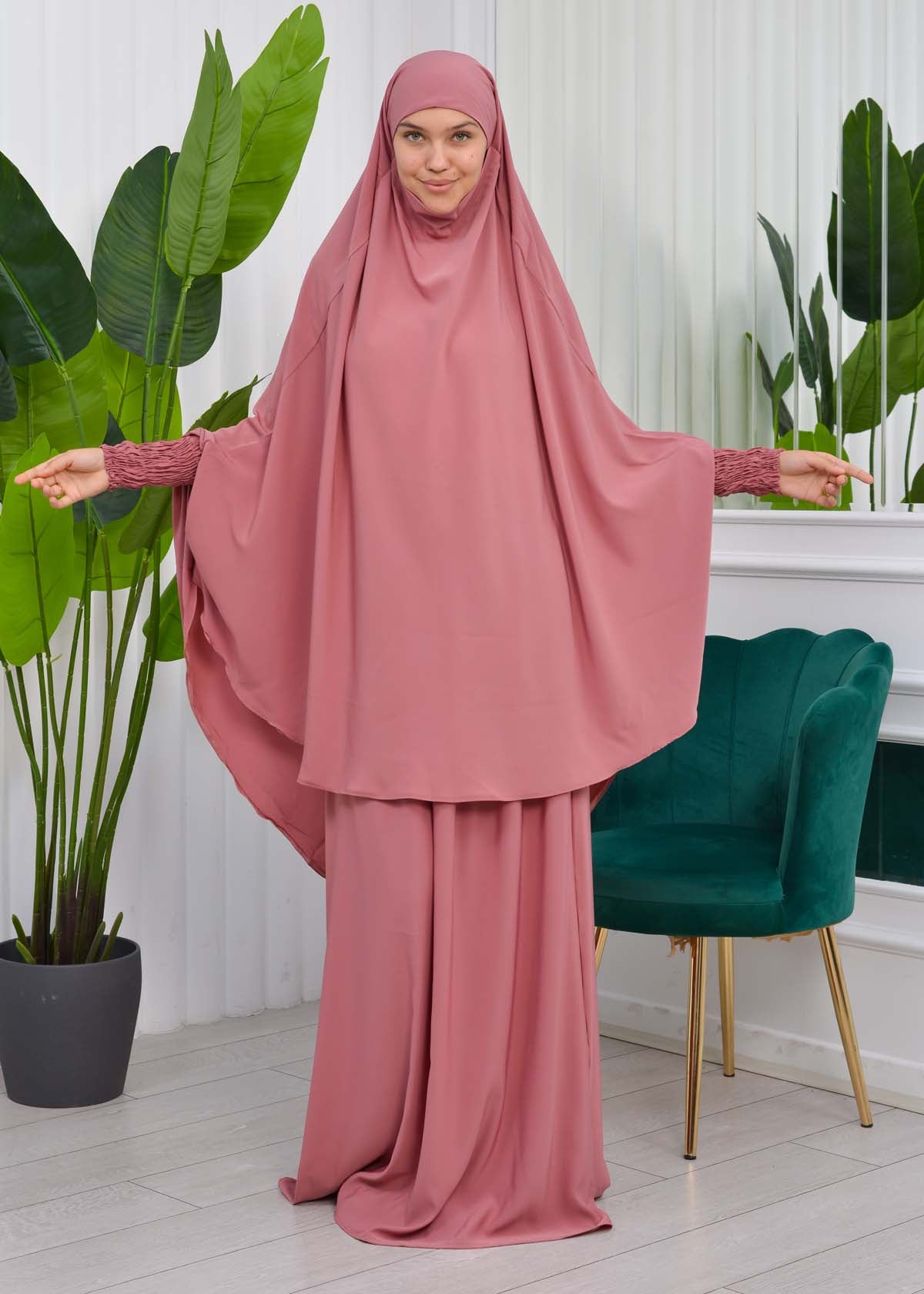 Zweiteiliges Isdal-Set mit gesmokten Ärmeln 822 - Hellrosa