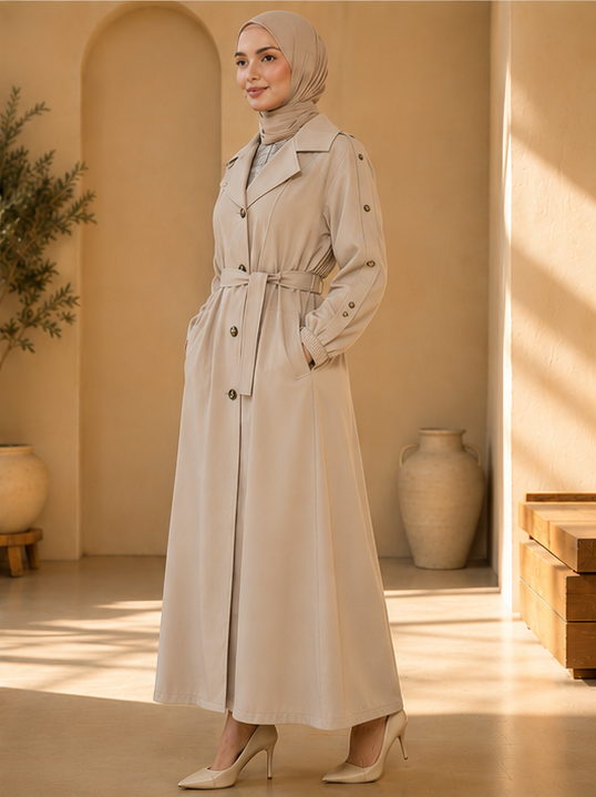 1246  مانطو كريستال أزرار - Beige