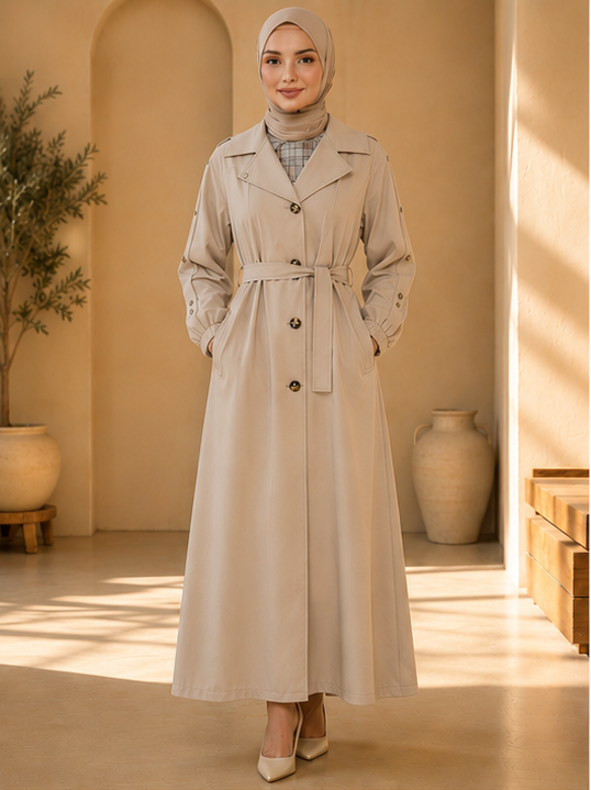 1246  مانطو كريستال أزرار - Beige