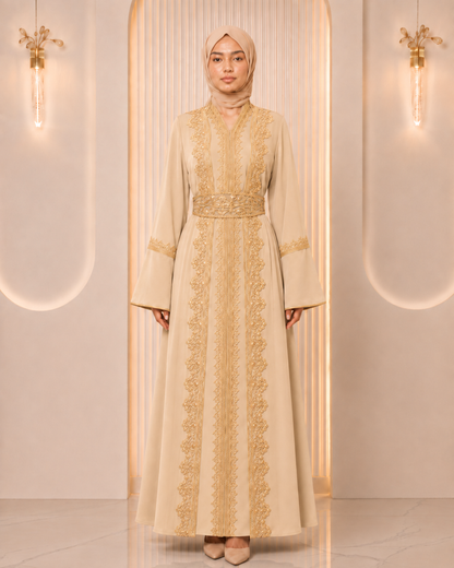 4131  قفطان قطعتين تاج - Beige