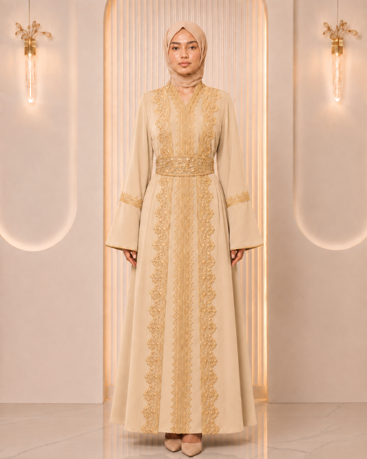 4131  قفطان قطعتين تاج - Beige