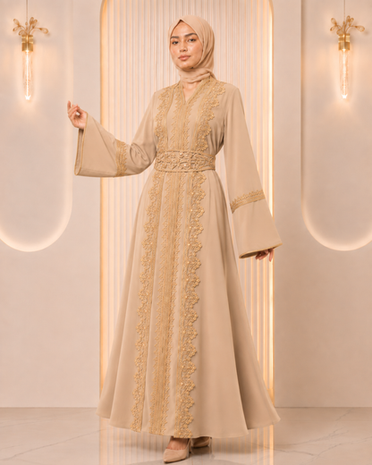 4131  قفطان قطعتين تاج - Beige