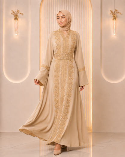 4131  قفطان قطعتين تاج - Beige