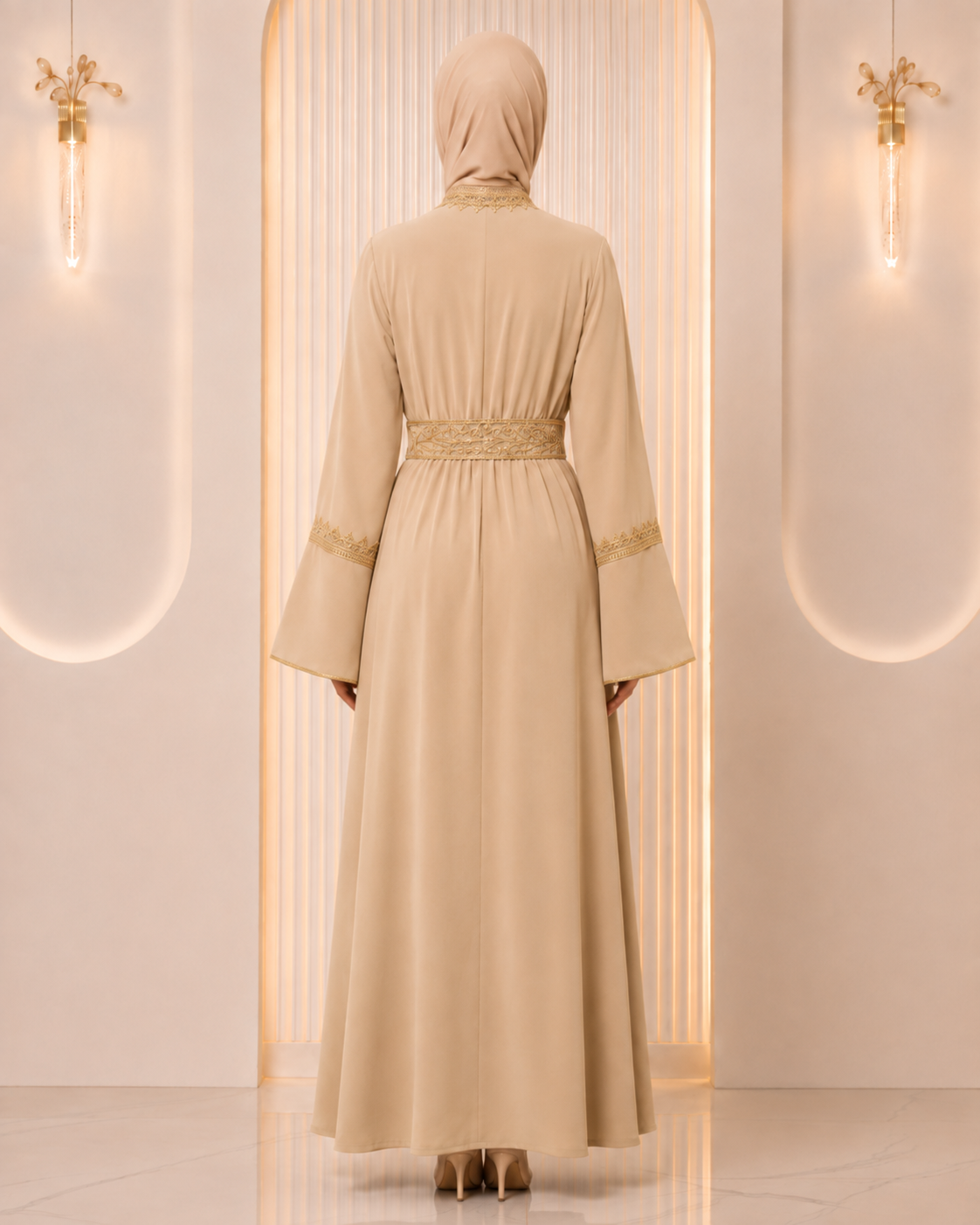 4131  قفطان قطعتين تاج - Beige