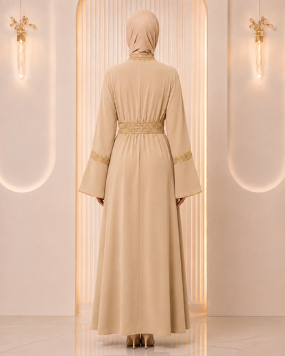 4131  قفطان قطعتين تاج - Beige