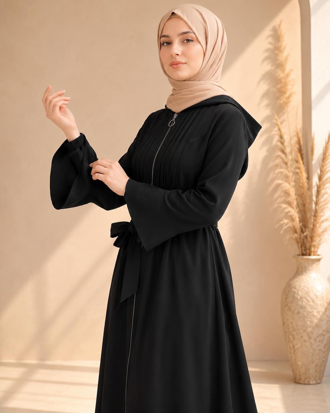 739  عباية كبشون درزات صدر - Schwarz
