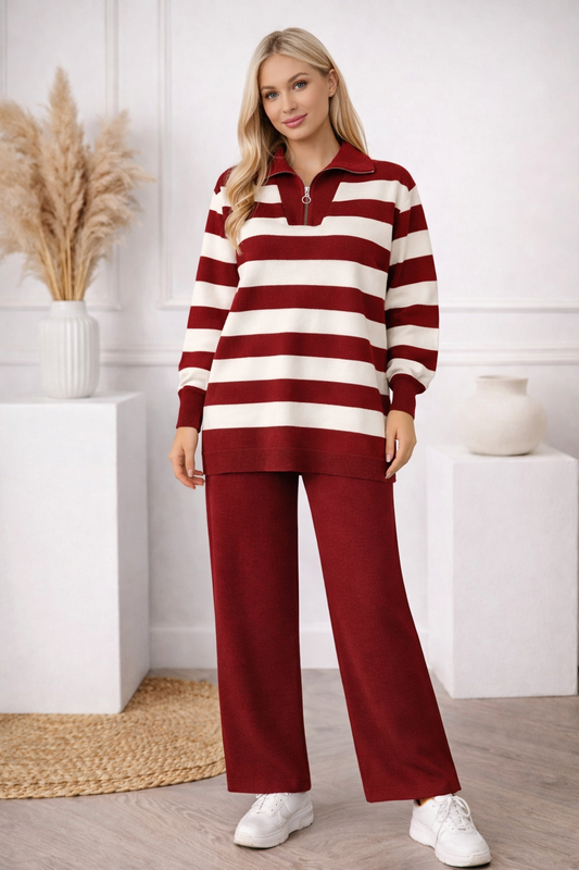 Gestreiftes Strick-Set 4212 - Bordeaux