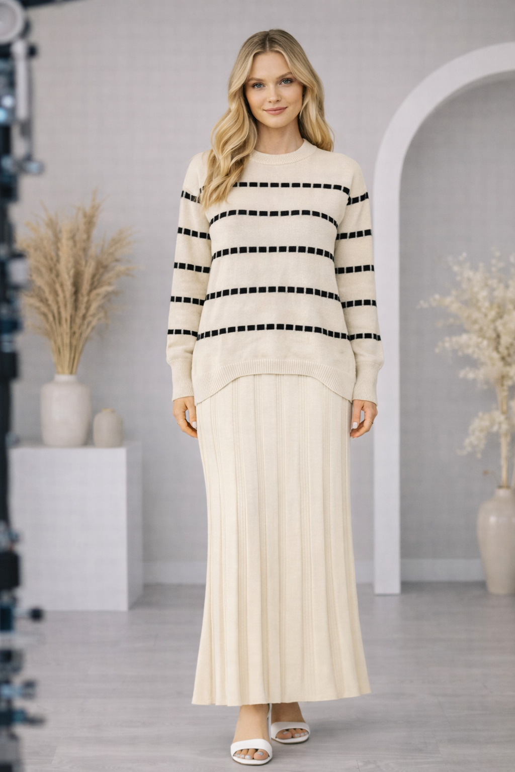 Zweiteiliges Strickkleid mit Rollkragen 4211 - Beige