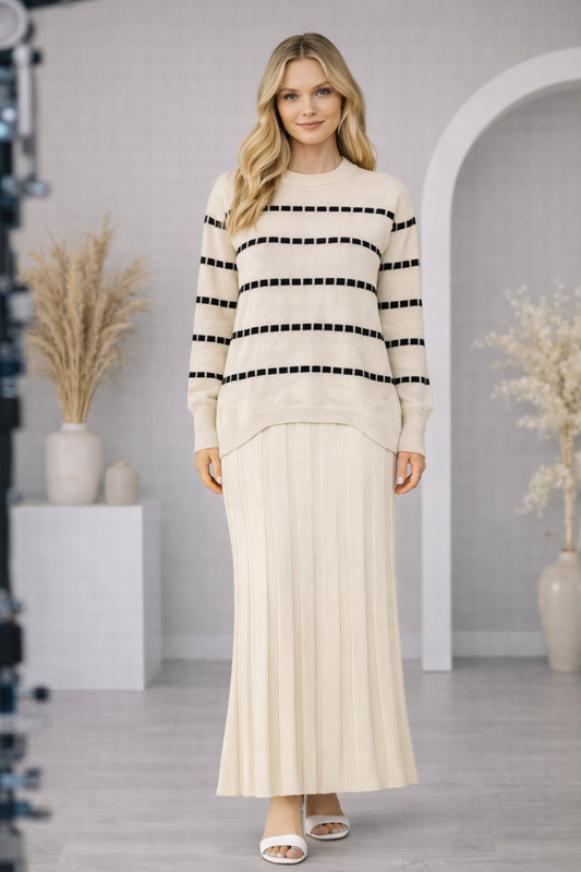 Zweiteiliges Strickkleid mit Rollkragen 4211 - Beige