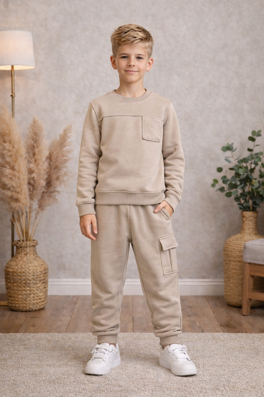 Jungen Schlafanzug 3-Faden Baumwolle 3125 - Beige