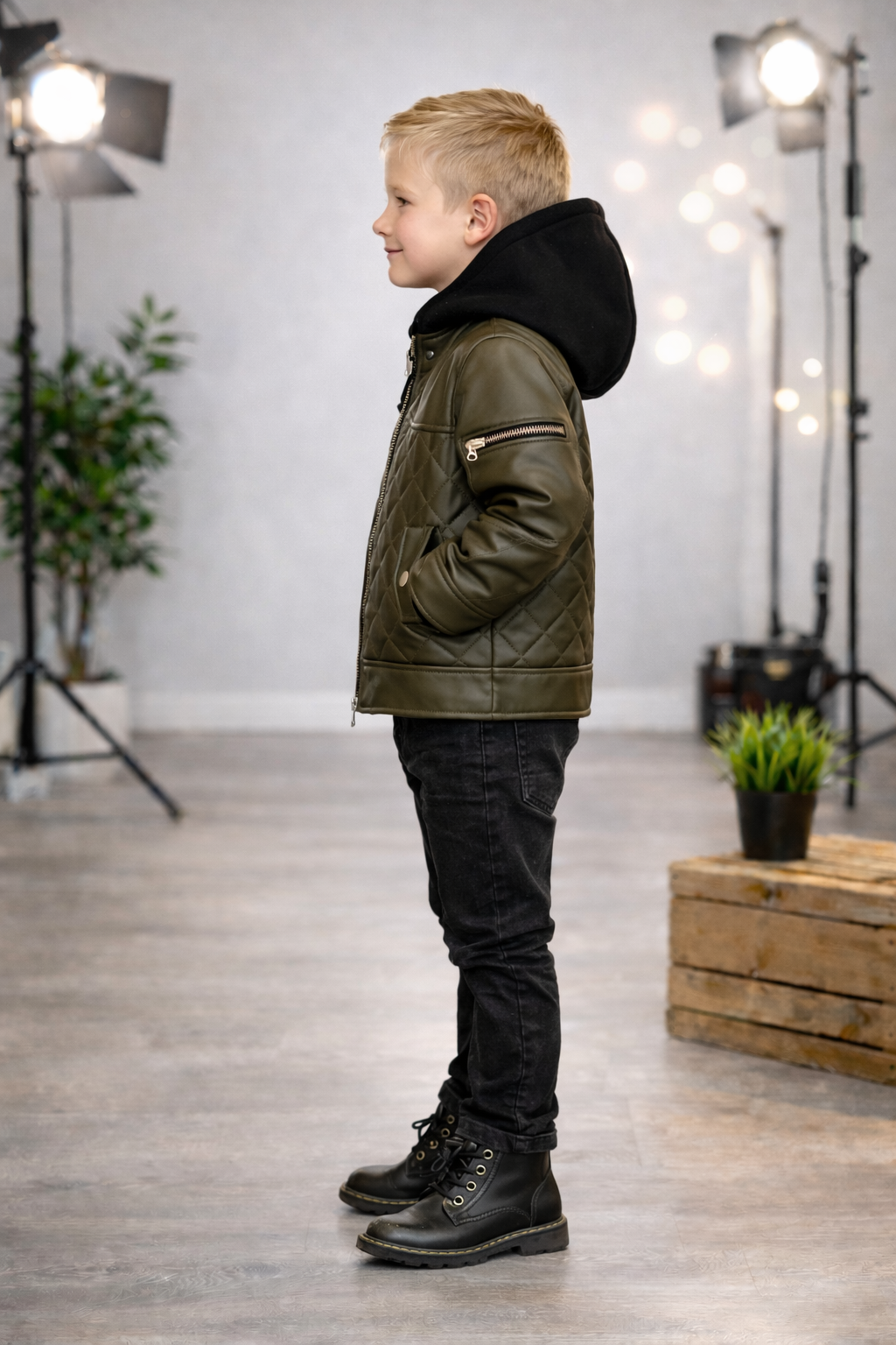 Jungen Jacke mit Fellfutter und Kapuze 5124 - Khaki