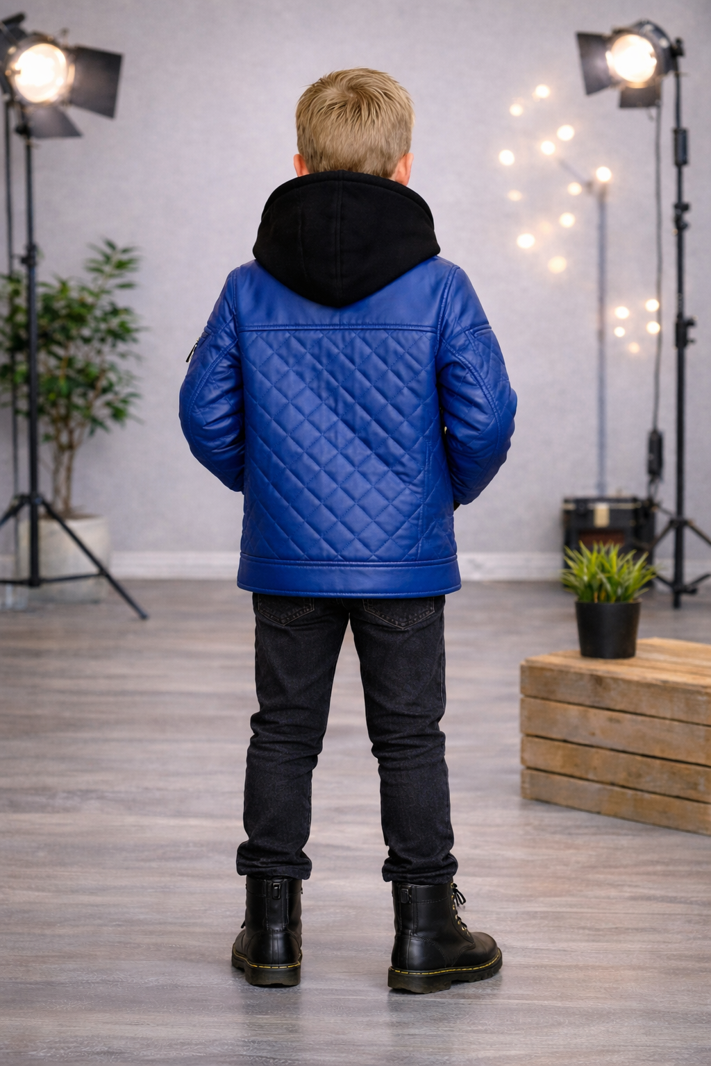 Jungen Jacke mit Fellfutter und Kapuze 5124 - Blau